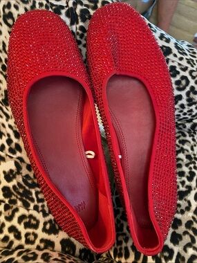 H&M Red Crystal-Embellished Ballet Flats